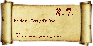 Mider Tatjána névjegykártya